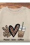 Peace Love Detailed Crew Neck Sweatshirt with Fleece Inside - 2