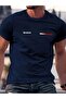 Boston Printed Single Jersey Navy Blue T-Shirt - Oversize Crew Neck T-Shirt