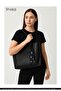 Black SHK240 Faux Leather Zippered Single-Compartment Scarf Gift Hand, Arm and Shoulder Bag - 6