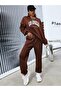 Women's Brown Los Angeles Printed Oversize Crew Neck Suit - 2