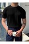Black Men's Round Collar Knitted T-shirt