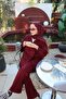 Women's Side Tie Suit Burgundy - 3