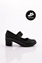 23061 Women's Single Stripe Heeled Shoes Black Crocodile