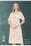Women's Floral Patterned Buttoned V-Neck 100% Cotton Short Sleeve Nightgown / Cream-Dusty Rose - 526