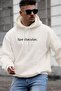 Men's White Spectacular Printed 3 Thread Threaded Hooded Sweatshirt with Kangaroo Pocket Oversize Sa