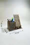 Pen Holder & Phone Stand – Geometric Pattern – Walnut Brown (Dark Wood) - 3
