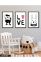 Animal Themed Children's Room 3 Piece Black Wooden Framed Painting Act - 3