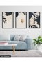 Gold Detailed Moon and Female Silhouette 3 Piece Black Wooden Framed Painting Act - 3