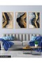 Different Shapes in Gold and Navy Blue 3 Piece Wooden Framed Painting Act - 2