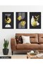 Boho Style Gold Detailed Leaf 3 Piece Black Wooden Framed Painting Act - 3