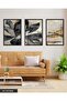 Gold Detailed Black Flower 3 Piece Black Wooden Framed Painting Act - 3