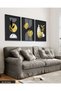Boho Style Gold Detailed Leaf 3 Piece Black Wooden Framed Painting Act