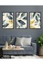 Boho Style Navy Blue and Gold Leaves 3 Piece Black Wooden Framed Painting Act - 2