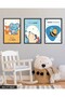 Animal Themed Children's Room 3 Piece Black Wooden Framed Painting Act - 2