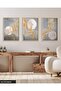 Gold Detailed Waves on Gray Background 3 Piece Wooden Framed Painting Act - 3