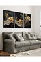 Boho Style Gold Flower 3 Piece Black Wooden Framed Painting Act