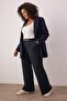 Lacivert Lastik Belli Wide Leg Büyük Beden Dokuma Pantolon TBBAW26AR00019 - 2