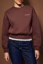 Teen Kahverengi Regular Dantel Detaylı Slogan Nakışlı Kalın Polarlı Örme Sweatshirt TWOAW26SW00153 - 3
