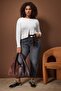 Beyaz Çıtçıtlı Crop Boy Basic Örme Büyük Beden Bluz TBBAW26AF00119