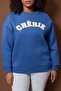 Indigo Thick Fleece Inside O Oversized Slogan Embroidered Knitted Oversize Sweatshirt Tbbaw26Ao00008 - 3