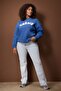 Indigo Thick Fleece Inside O Oversized Slogan Embroidered Knitted Oversize Sweatshirt Tbbaw26Ao00008