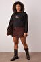Black Dog Embroidered Crew Neck Oversized Sweatshirt Tbbaw26Ao00044