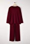 Bordo Fitilli Bisiklet Yaka Triko Kazak Pantolon Takım TBBAW23CP00044 - 5