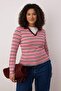 Teen Pembe Polo Yaka Çizgili Ribana Örme Büyük Beden Bluz TBBAW26AF00120