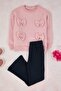 Pembe Bisiklet Yaka Oversize Kız Çocuk Örme Alt - Üst Takım TKDAW26AU00021 - 2
