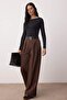 Koyu Kahverengi Kemerli Wideleg/Geniş Paça Pantolon TWOAW26PL00162