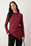 Bordo Fitted Etek Ucu Asimetrik Örme Tunik TCTAW26UK00002 - 2