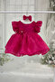 Fuchsia Ruffled Bow Pearl Detail Wedding Dress Evening Dress - 3