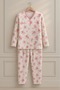 Women Mother Long Sleeve Pink Floral Pattern Cotton Combed Pajamas Set - 2
