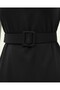 V-Collar Belted Long Jile Dress - Black - 7
