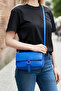 Original Women's Blue Crossbody Adjustable Strap Lined Leather Baguette Daily Shoulder Bag with Card Holder