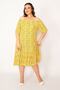 Women's Large Size Yellow Collar Elasticated Hem Gathered Woven Viscose Fabric Dress 65n33250