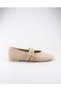Beige Suede Color Ballerina Ballerinas with Studs and Double Buckles for Women |   Daily Comfortable Flat Sole Mary Jane Shoes - 4