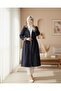 Trench Coat with Foldable Sleeves and Hood, Elastic Waist - Navy