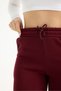 Women's Burgundy High Waist Thick Winter 3 Thread Fleece Inside Wide Leg Sweatpants - 4