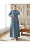Denim Dress with Elastic Waist and Side Pockets - Ice Blue - 3