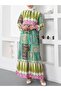 Ethnic Pattern Lace Up Elastic Sleeve Dress - 5
