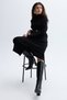 Women's Black Wool Asymmetrical Cut Midi Dress - 5