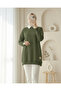 Crew Neck Slit Crest Sweatshirt - Khaki