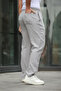 Men's Elastic Waist Loose Gray Linen Baggy Trousers - 3
