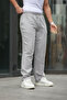 Men's Elastic Waist Loose Gray Linen Baggy Trousers