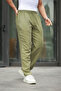 Men's Elastic Waist Loose Green Linen Baggy Trousers - 4
