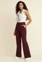 Burgundy Women's High Waist Stretch Fabric Velcro Closure Palazzo Wide Leg Trousers