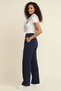 Navy Blue Women's High Waist Stretch Fabric Velcro Closure Palazzo Wide Leg Trousers - 4