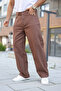 Men's High Waist Wide Leg Casual Brown Baggy Trousers - 2