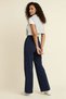 Navy Blue Women's High Waist Stretch Fabric Velcro Closure Palazzo Wide Leg Trousers - 5
